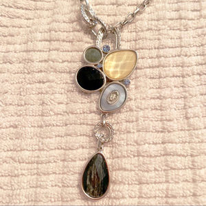 Lia Sophia Blue teardrop necklace, silver